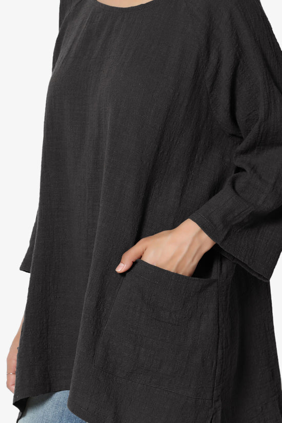 Nesta Gauze Pocket Cover Up Top BLACK_5