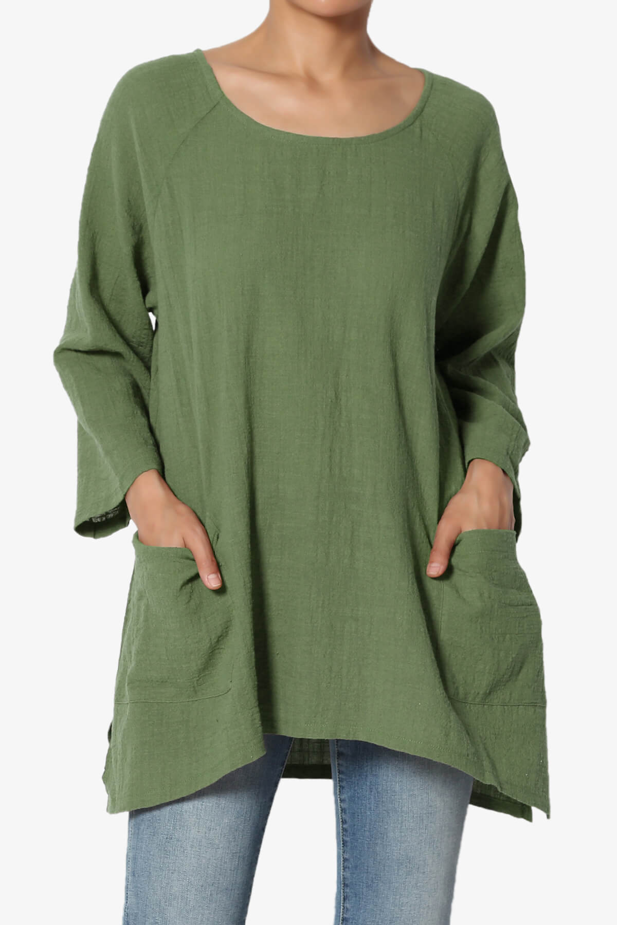 Nesta Gauze Pocket Cover Up Top DUSTY OLIVE_1