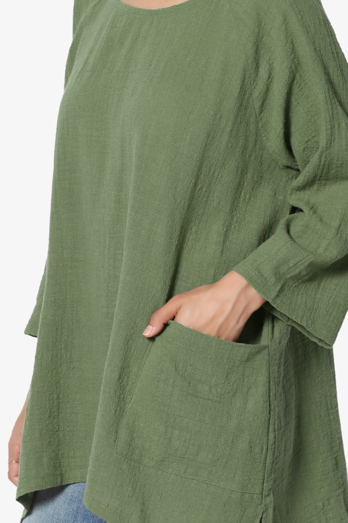 Nesta Gauze Pocket Cover Up Top DUSTY OLIVE_5