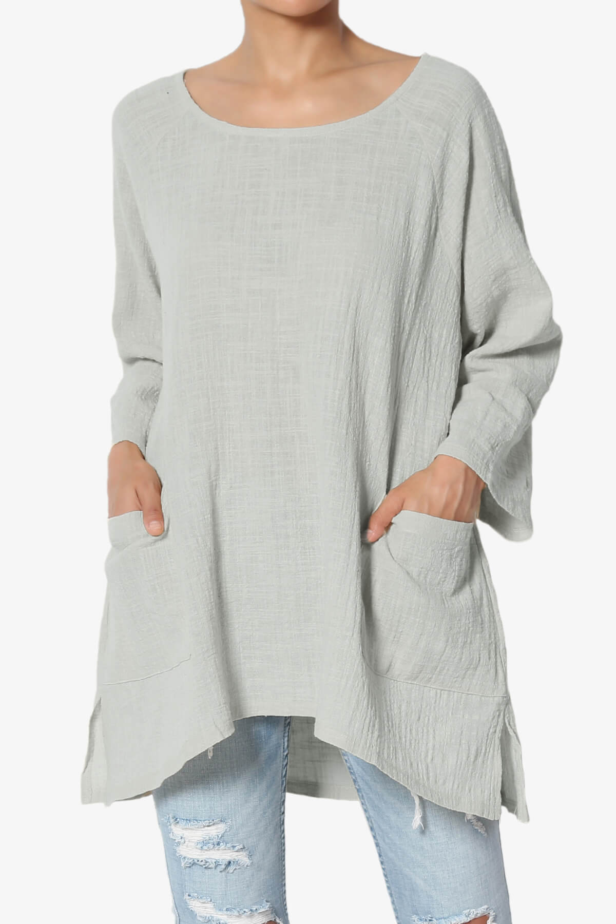 Nesta Gauze Pocket Cover Up Top LT CEMENT_1