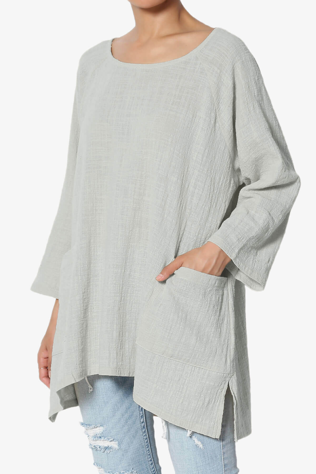 Nesta Gauze Pocket Cover Up Top LT CEMENT_3