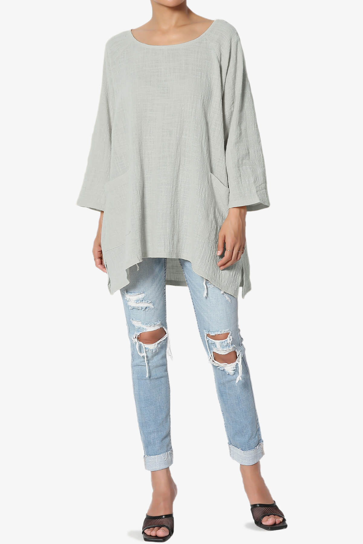 Nesta Gauze Pocket Cover Up Top LT CEMENT_6