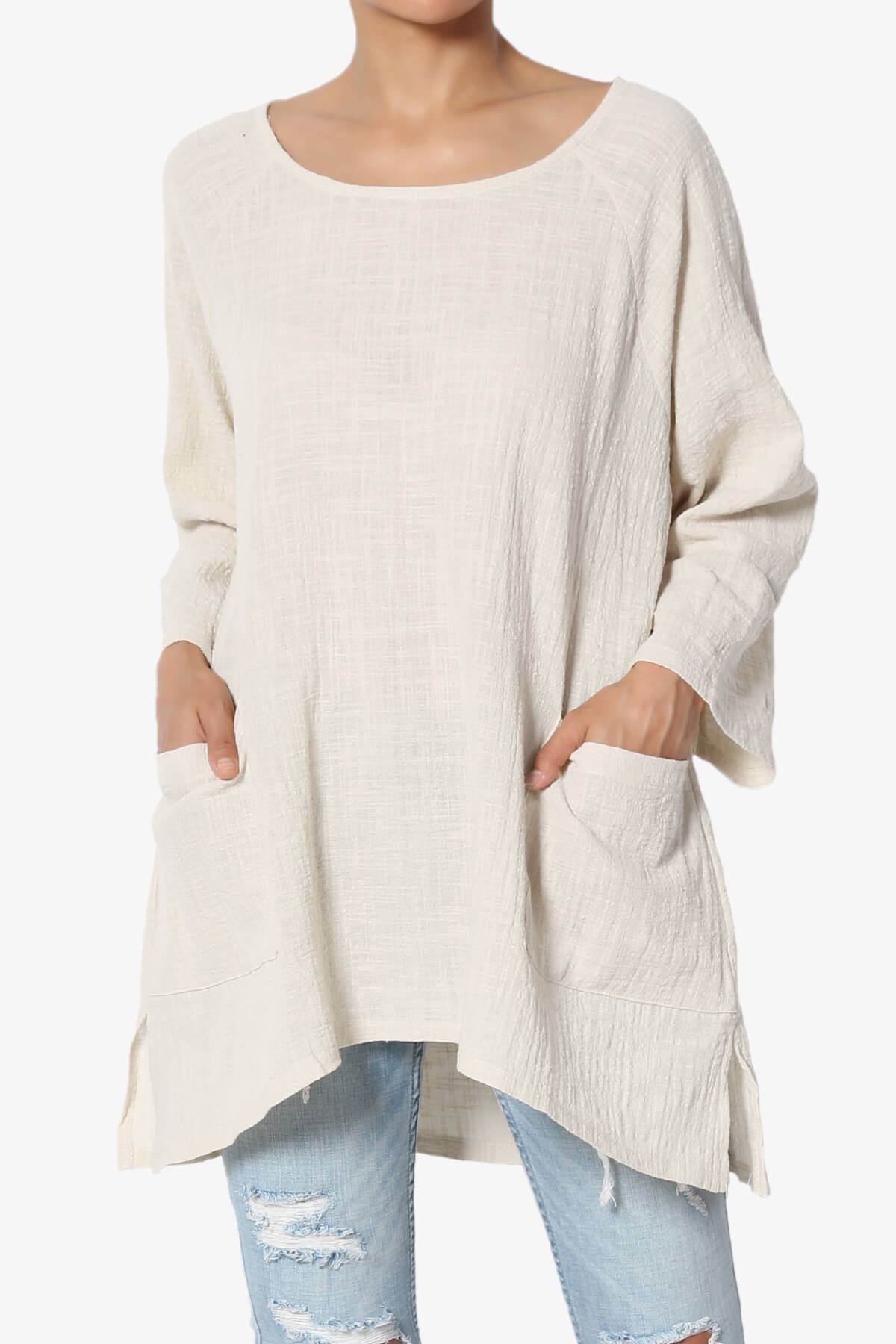 Nesta Gauze Pocket Cover Up Top SAND BEIGE_1