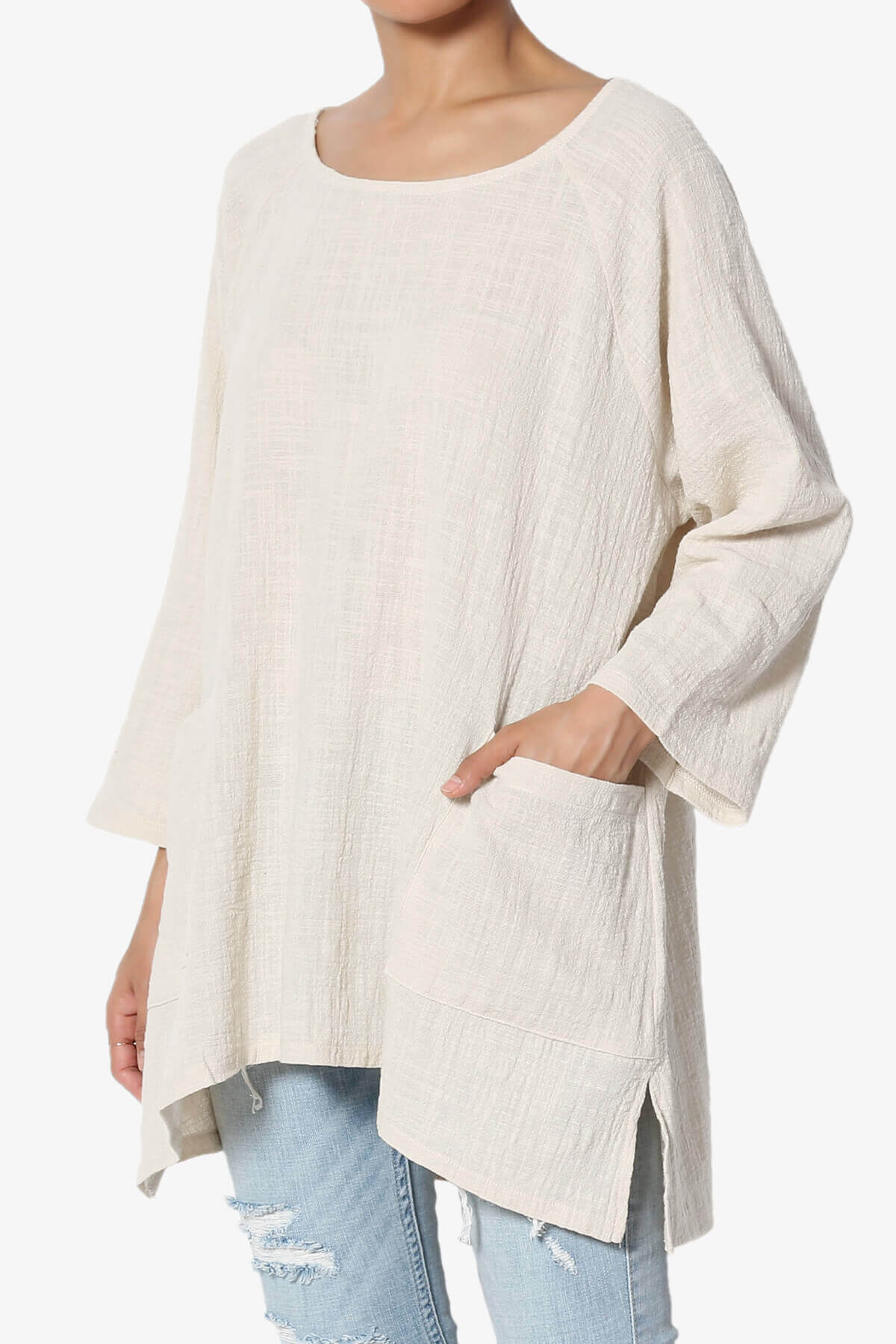 Nesta Gauze Pocket Cover Up Top SAND BEIGE_3