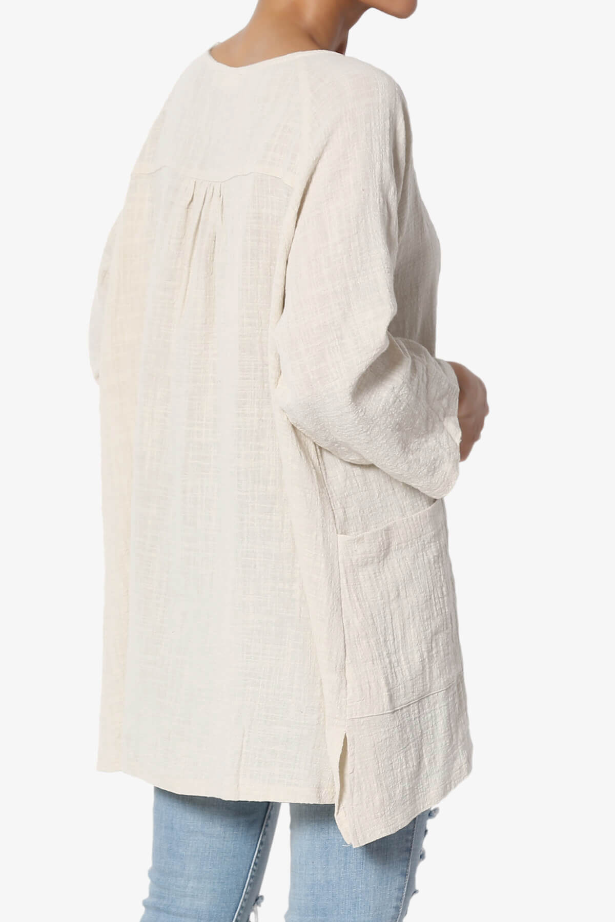 Nesta Gauze Pocket Cover Up Top SAND BEIGE_4