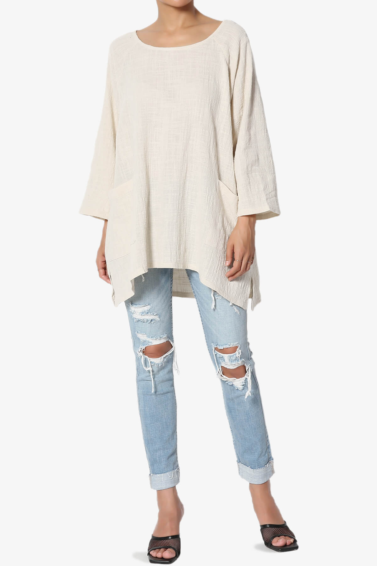 Nesta Gauze Pocket Cover Up Top SAND BEIGE_6