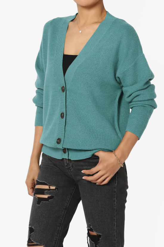 Nicky Micro Waffle Viscose Knit Cardigan DUSTY TEAL_3
