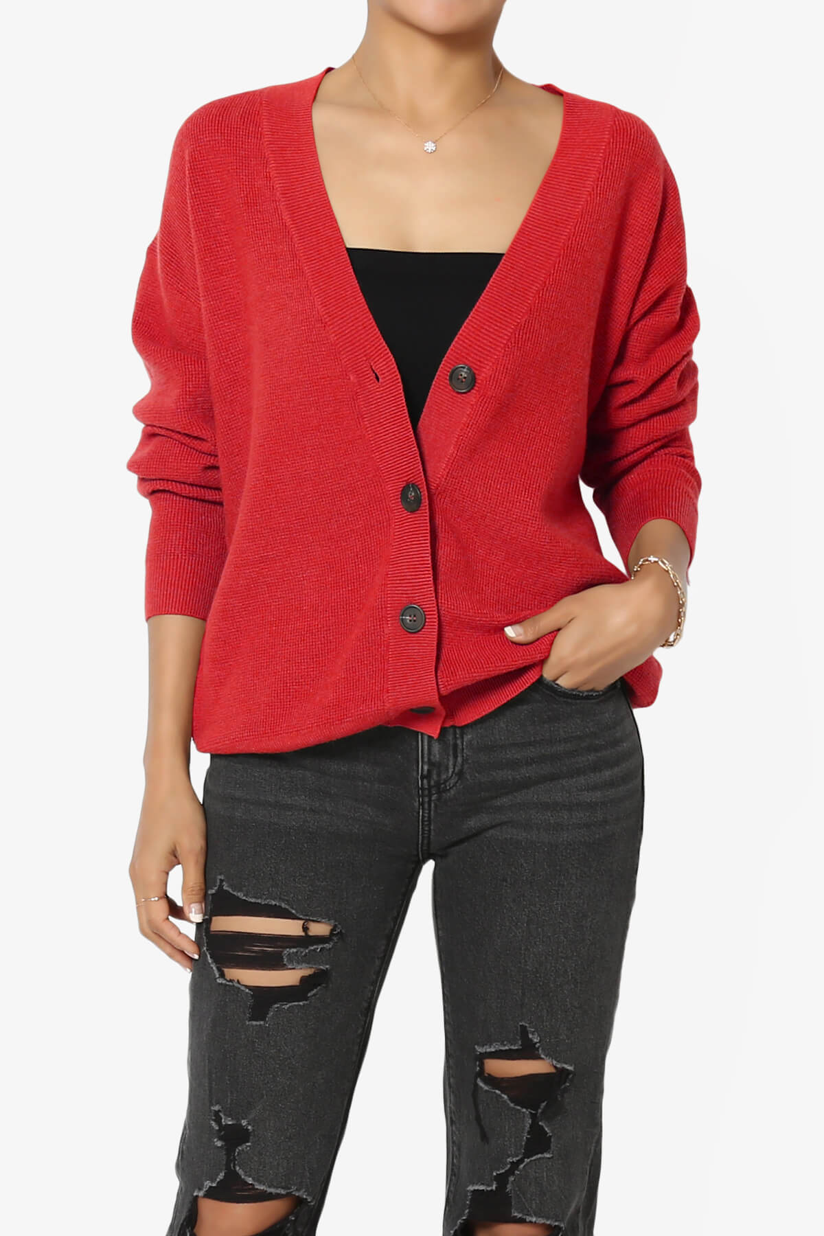 Load image into Gallery viewer, Nicky Micro Waffle Viscose Knit Cardigan RED_1
