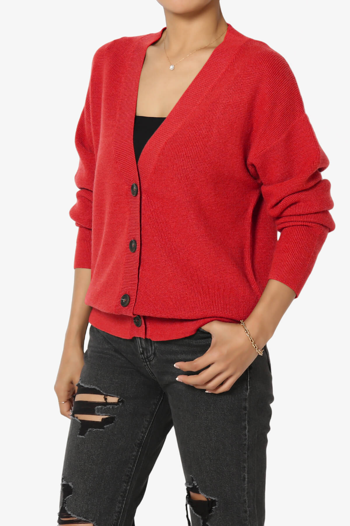 Load image into Gallery viewer, Nicky Micro Waffle Viscose Knit Cardigan RED_3
