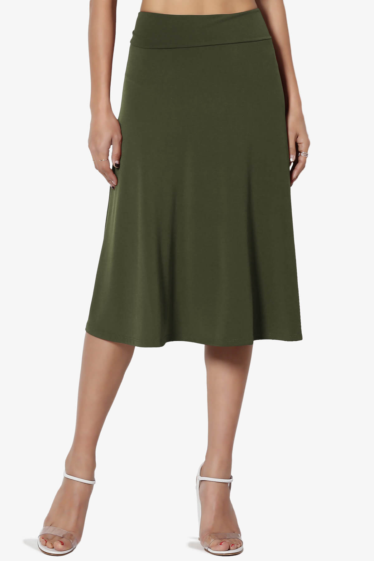 Load image into Gallery viewer, Nolan Stretch Flared Knee Skirt OLIVE_1
