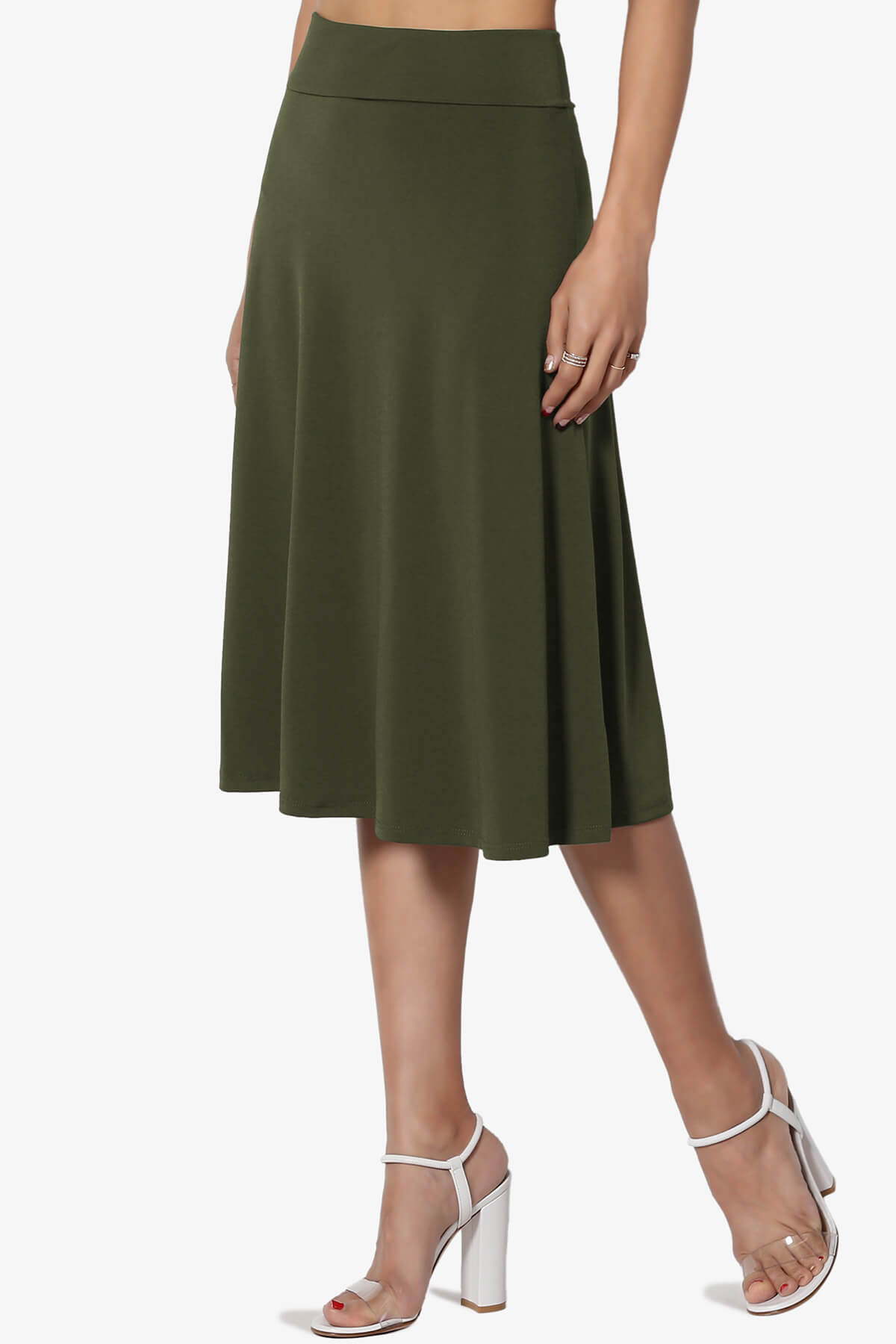 Nolan Stretch Flared Knee Skirt OLIVE_3