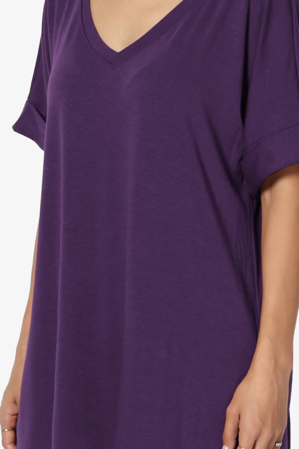 Onella V-Neck Rolled Short Sleeve Top DARK PURPLE_5