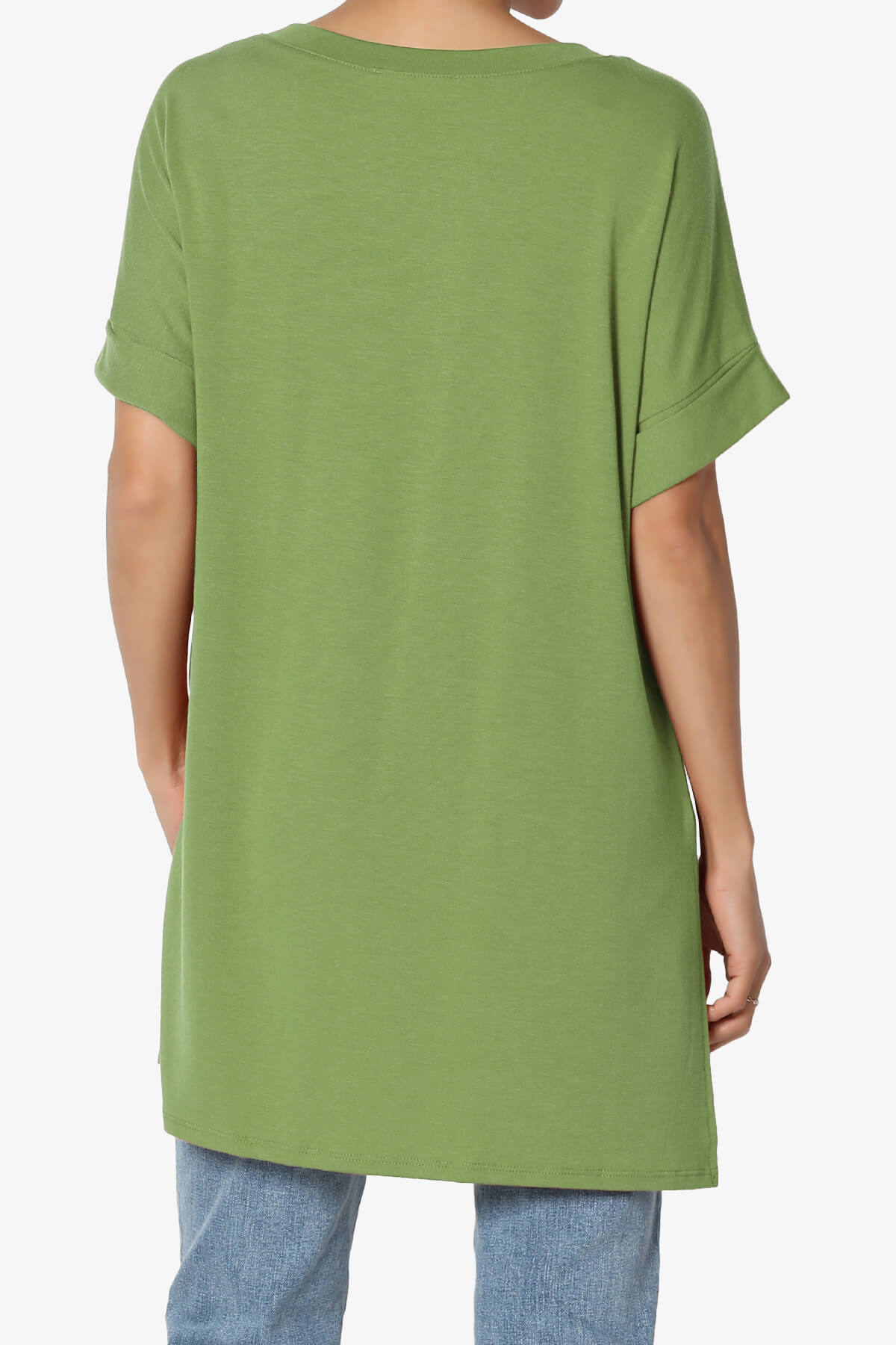 Onella V-Neck Rolled Short Sleeve Top KIWI_2