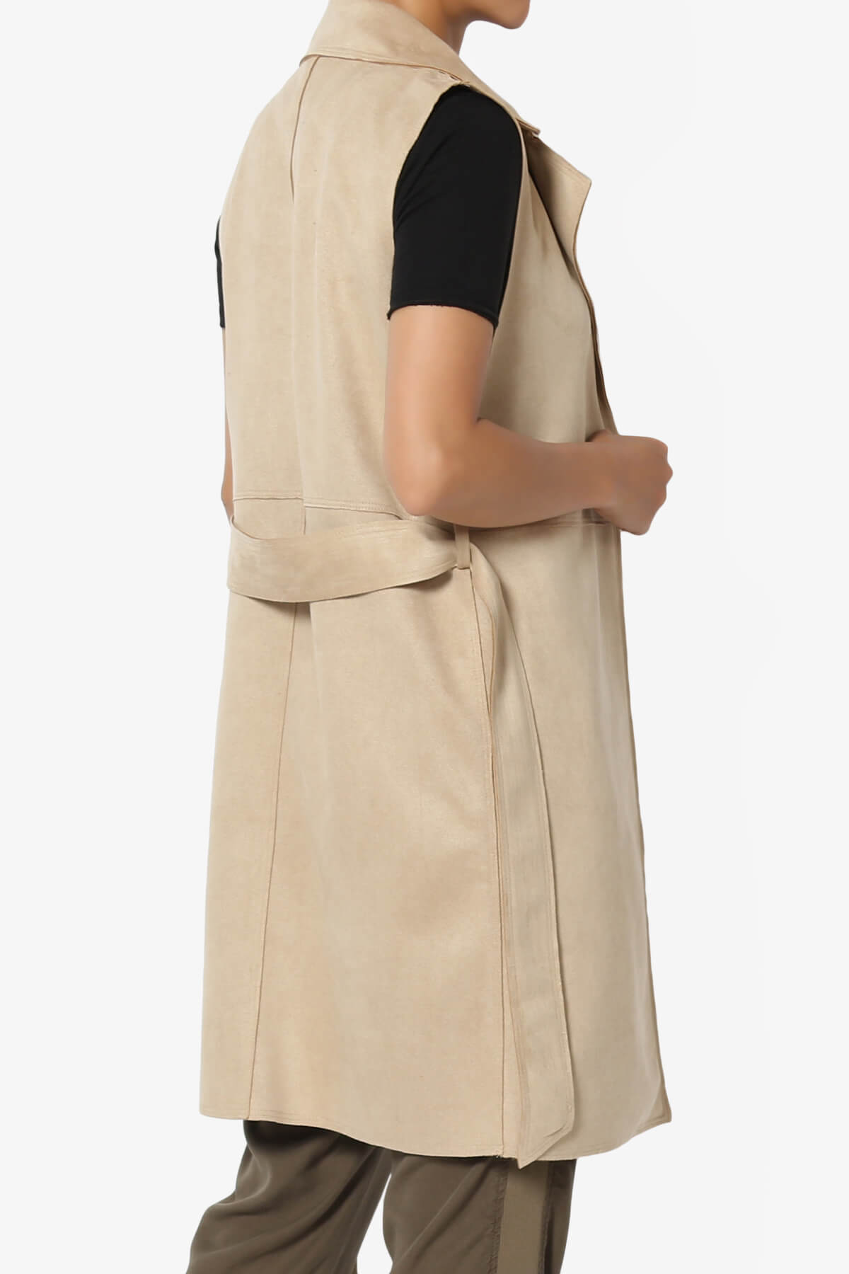 Possession Faux Suede Long Vest Gilet KHAKI_4