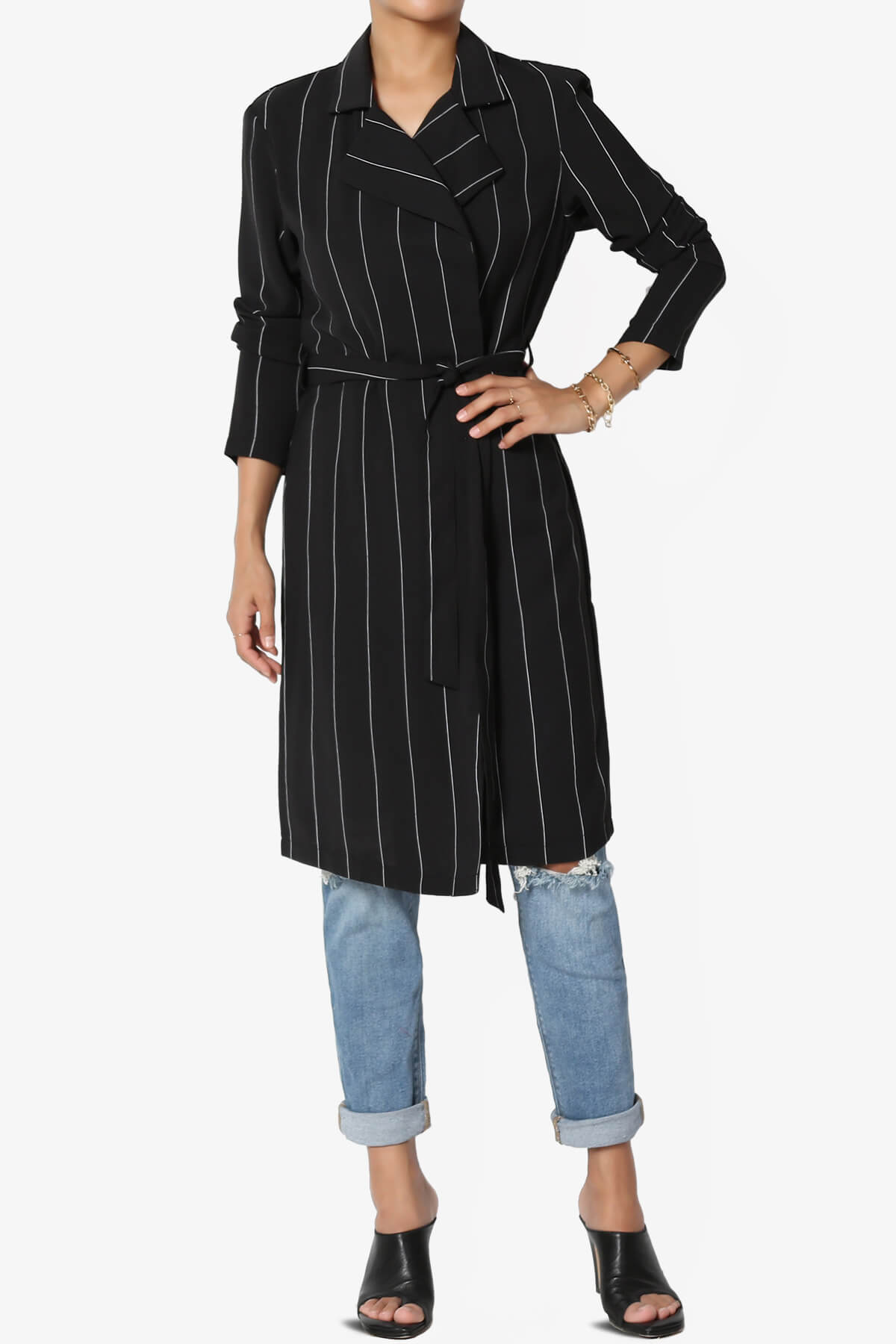 Tranquil Striped Self Tie Longline Jacket