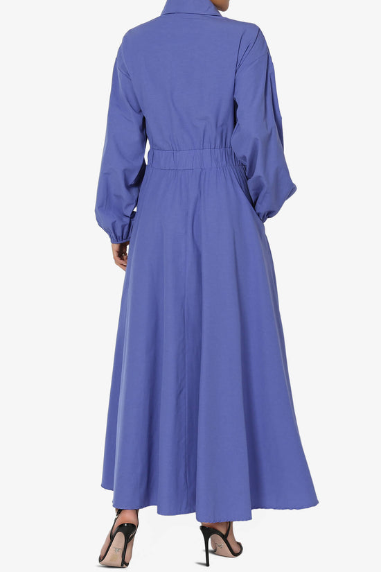 Raffia Button Down Long Shirt Dress BLUE_2