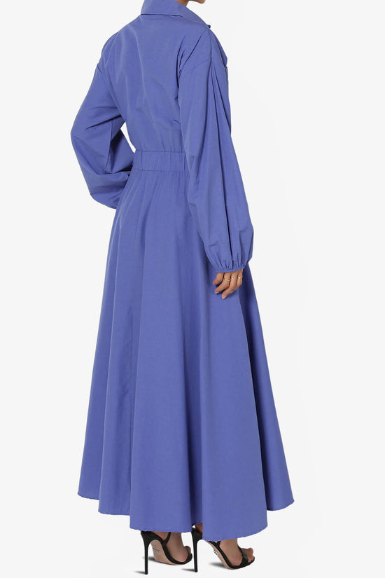 Raffia Button Down Long Shirt Dress BLUE_4