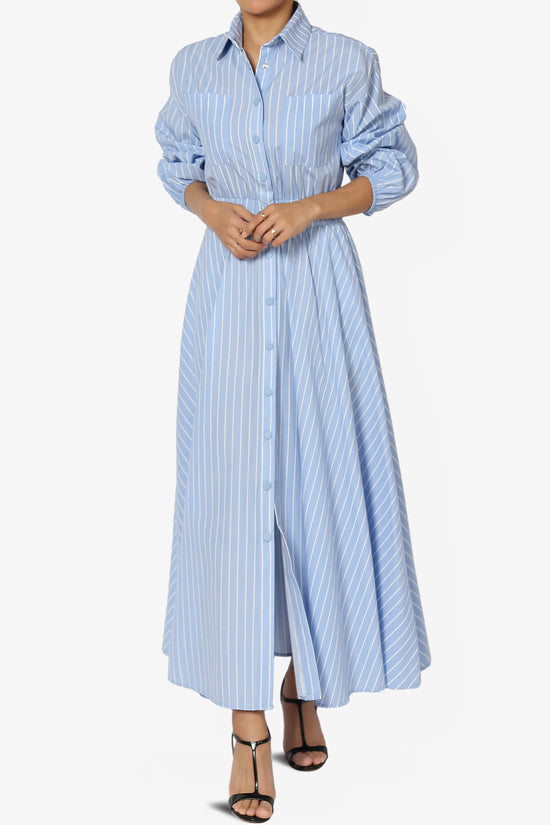 Raffia Button Down Long Shirt Dress LIGHT BLUE_1
