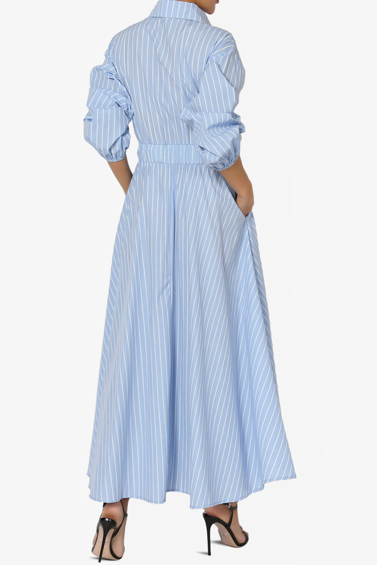Raffia Button Down Long Shirt Dress LIGHT BLUE_2