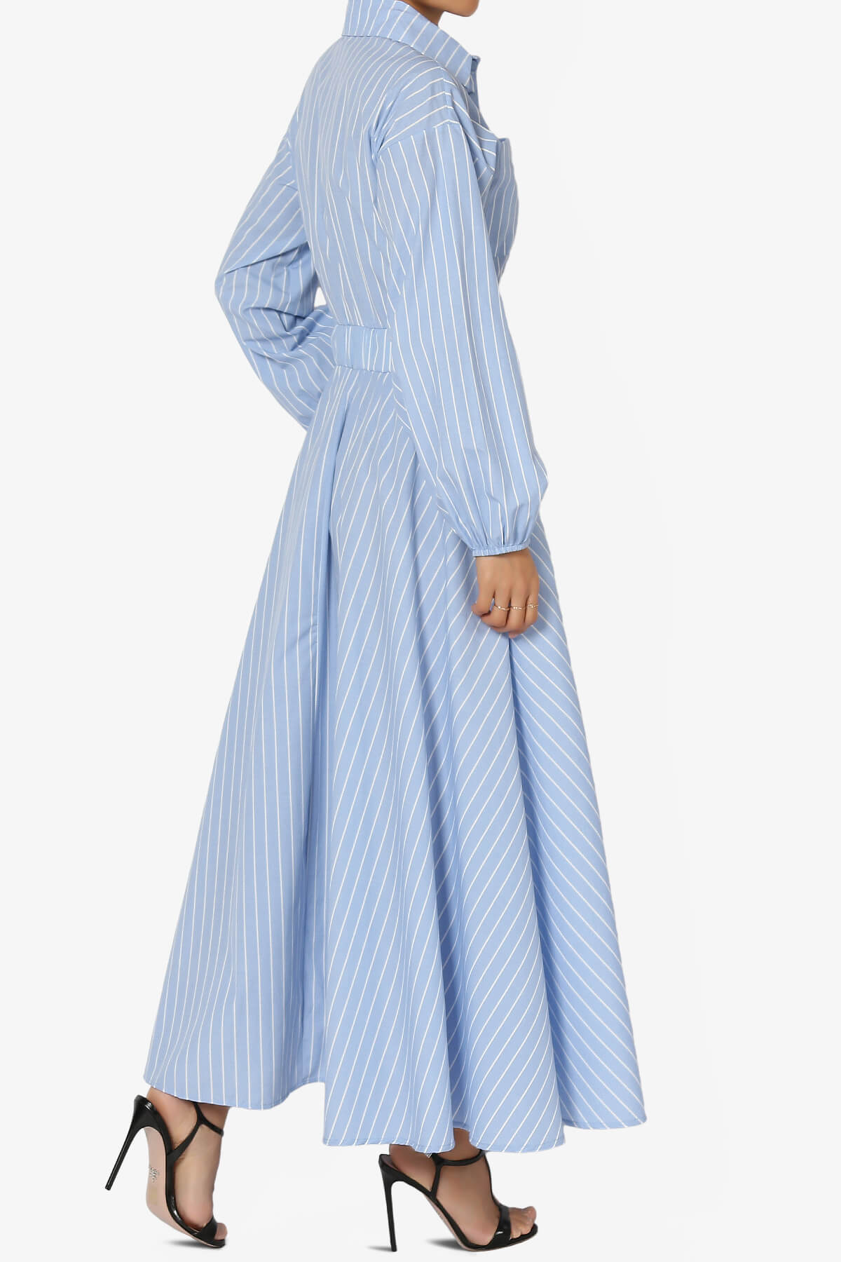 Raffia Button Down Long Shirt Dress LIGHT BLUE_4