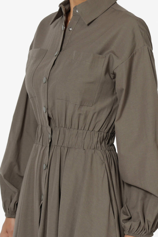 Load image into Gallery viewer, Raffia Button Down Long Shirt Dress MOCHA_5
