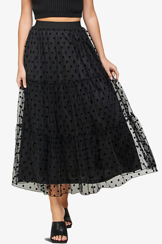 Load image into Gallery viewer, Raige Mesh Dot Tiered A-Line Maxi Skirt BLACK_1
