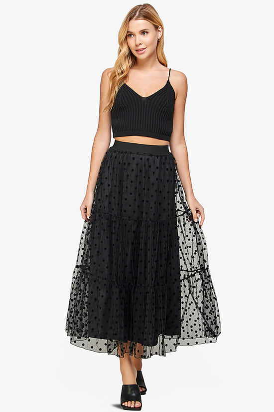 Load image into Gallery viewer, Raige Mesh Dot Tiered A-Line Maxi Skirt BLACK_6
