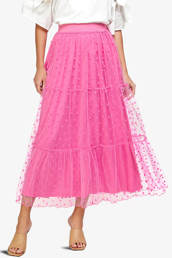 Load image into Gallery viewer, Raige Mesh Dot Tiered A-Line Maxi Skirt FUCHSIA_1
