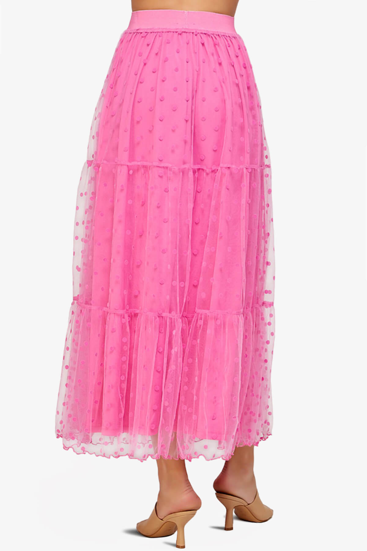 Load image into Gallery viewer, Raige Mesh Dot Tiered A-Line Maxi Skirt FUCHSIA_4
