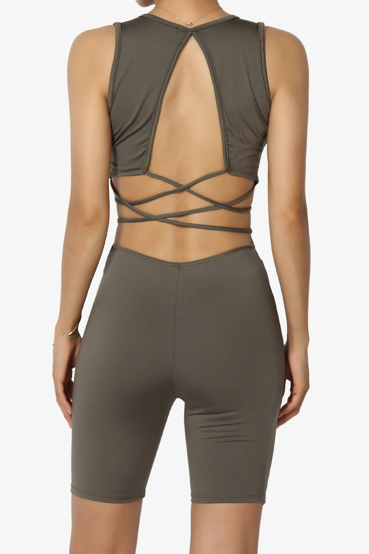 Rally Open Back Zip Front Romper OLIVE_1