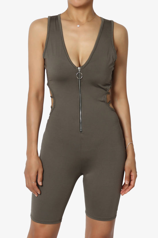 Rally Open Back Zip Front Romper OLIVE_2