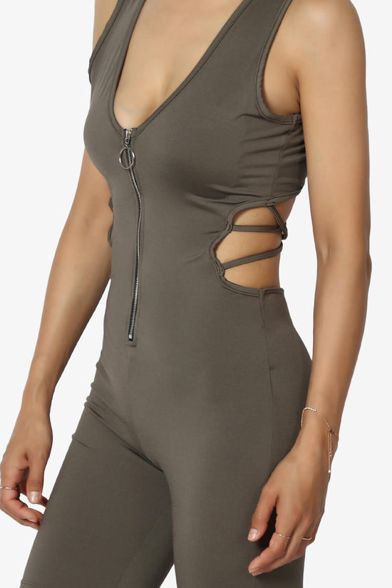 Rally Open Back Zip Front Romper OLIVE_5