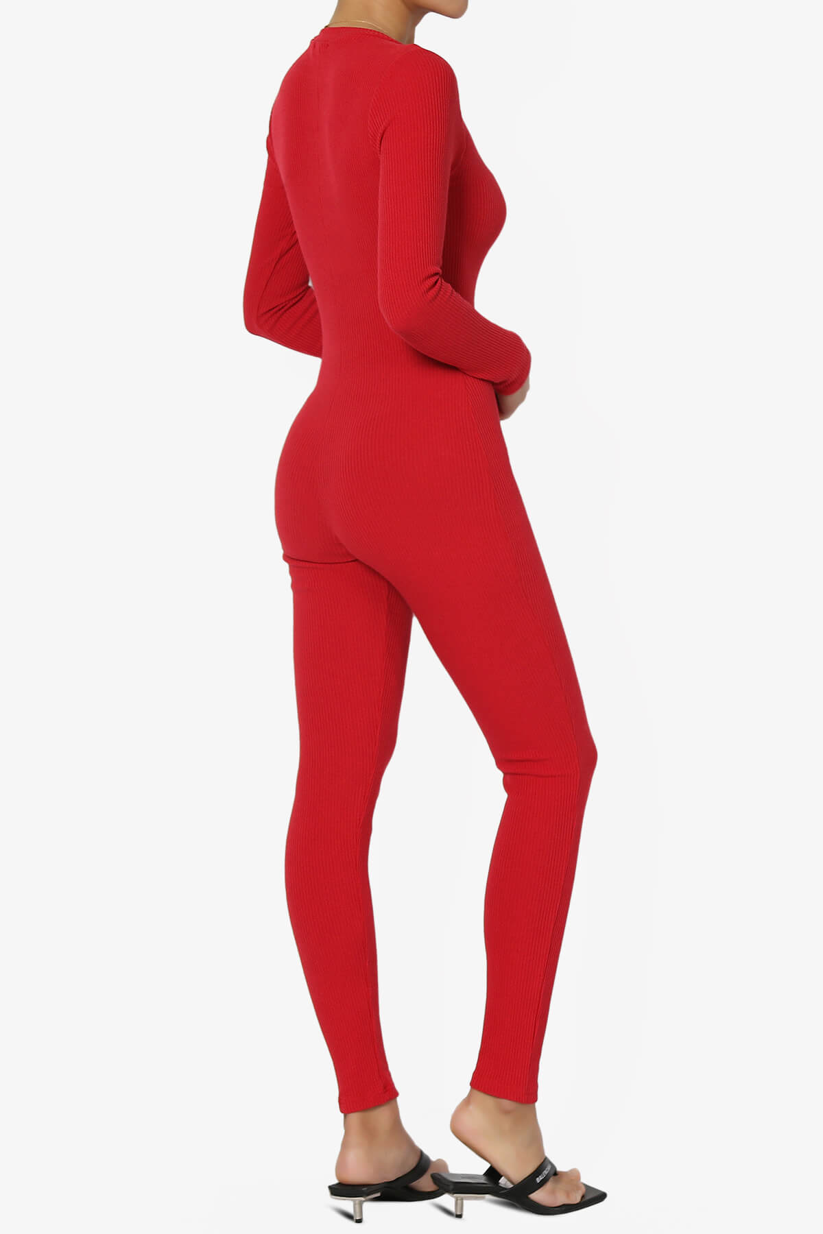 Rebecka Ribbed Zip-Up Long Sleeve Jumpsuit RED_4