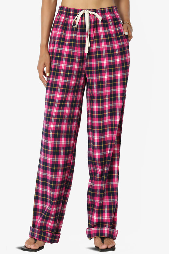 Load image into Gallery viewer, Reyanne Plaid Cotton Wide Leg Lounge Pants HOT PINK_1
