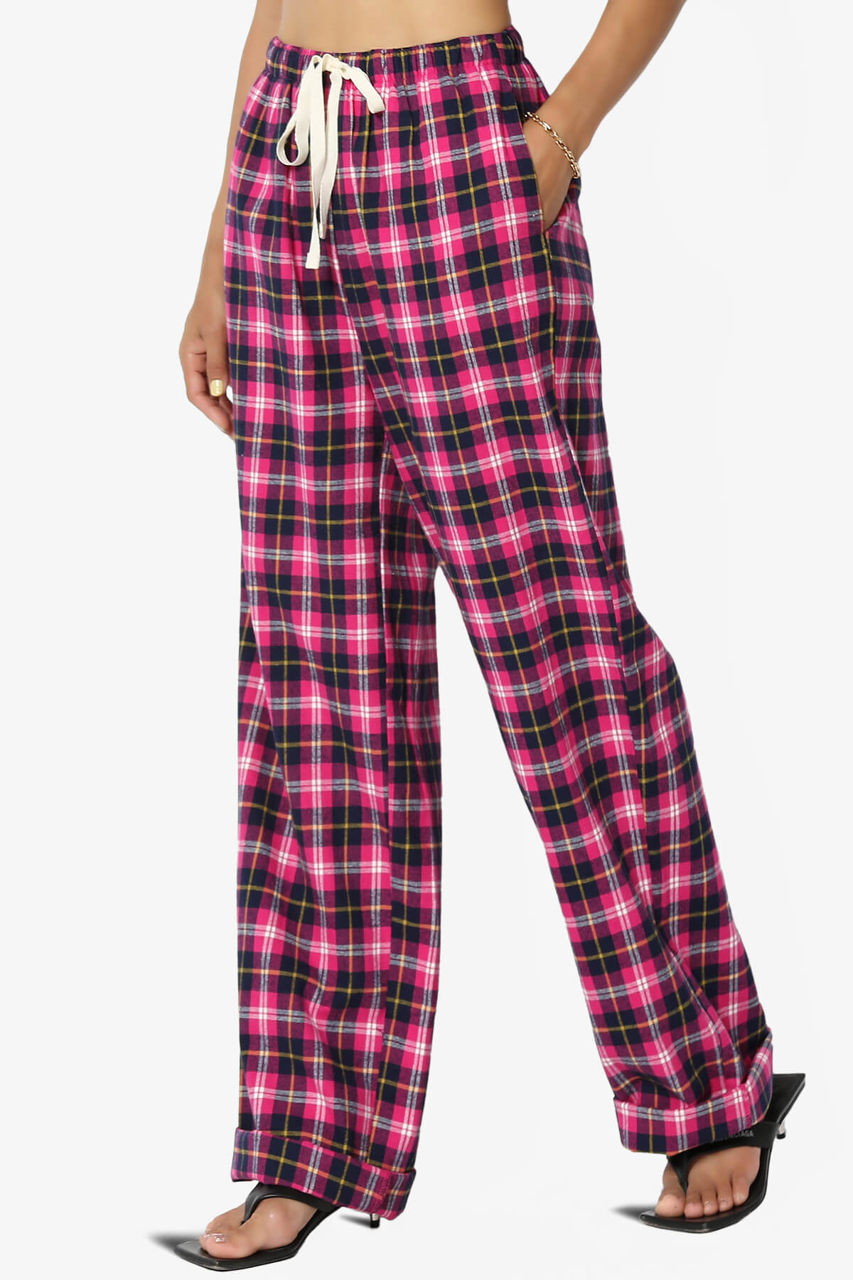 Cozy Plannel Plaid Cotton Pocket Wide Leg Pajama Lounge Pants