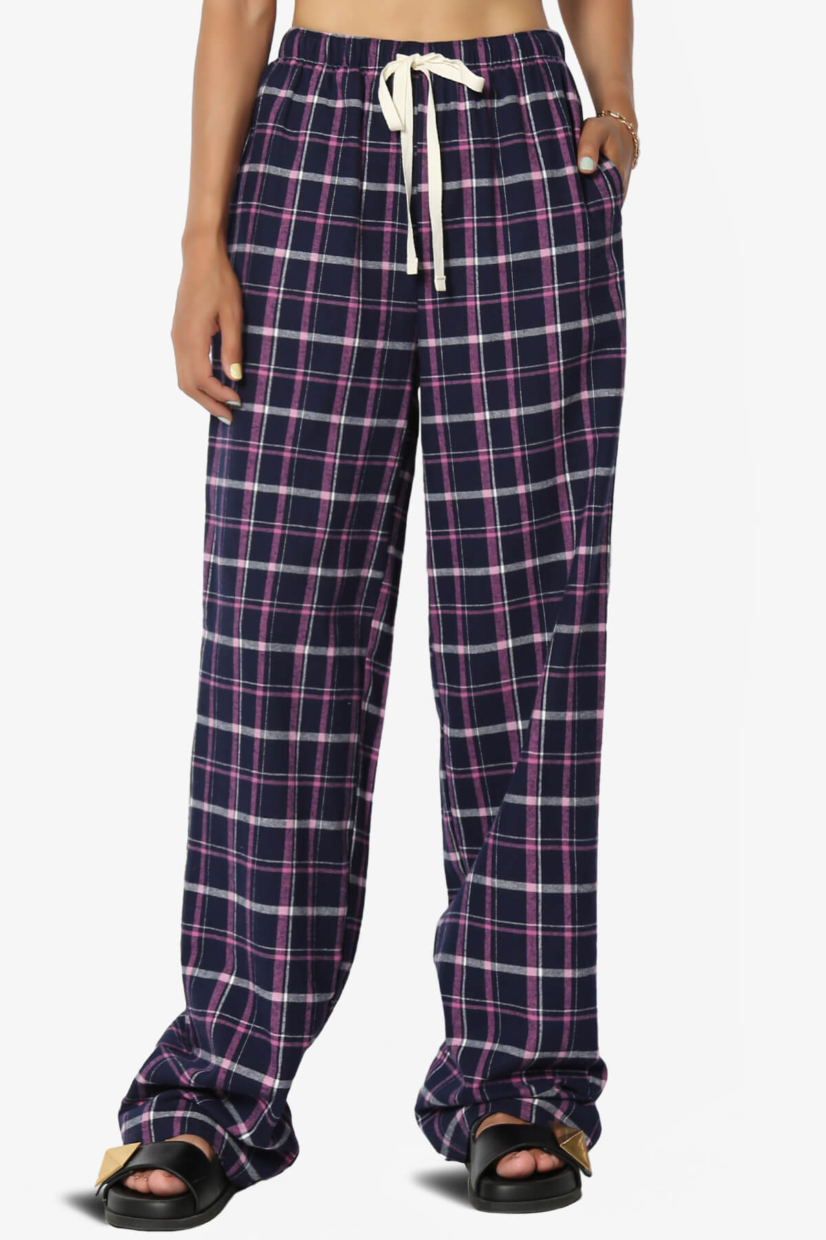 Load image into Gallery viewer, Reyanne Plaid Cotton Wide Leg Lounge Pants NAVY_1
