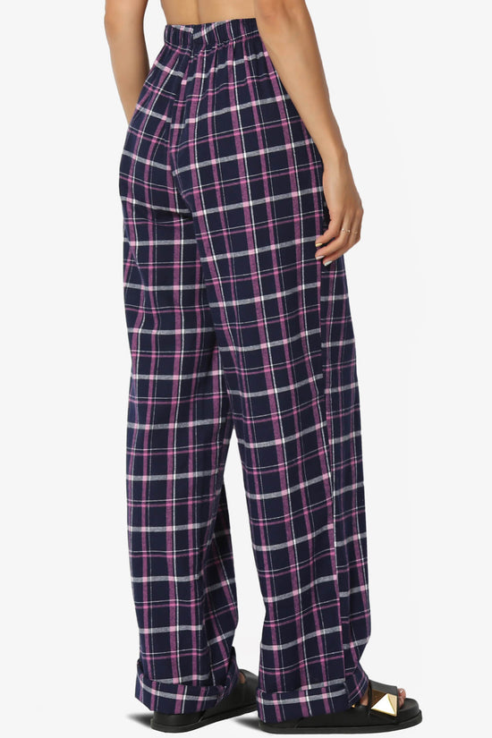TheMogan Women's Cozy Plannel Plaid Cotton Pocket Wide Leg Pajama