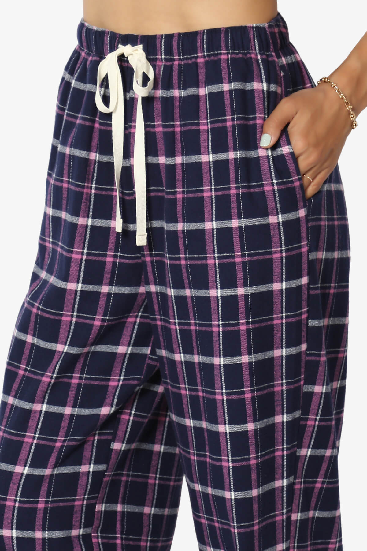 Load image into Gallery viewer, Reyanne Plaid Cotton Wide Leg Lounge Pants NAVY_5
