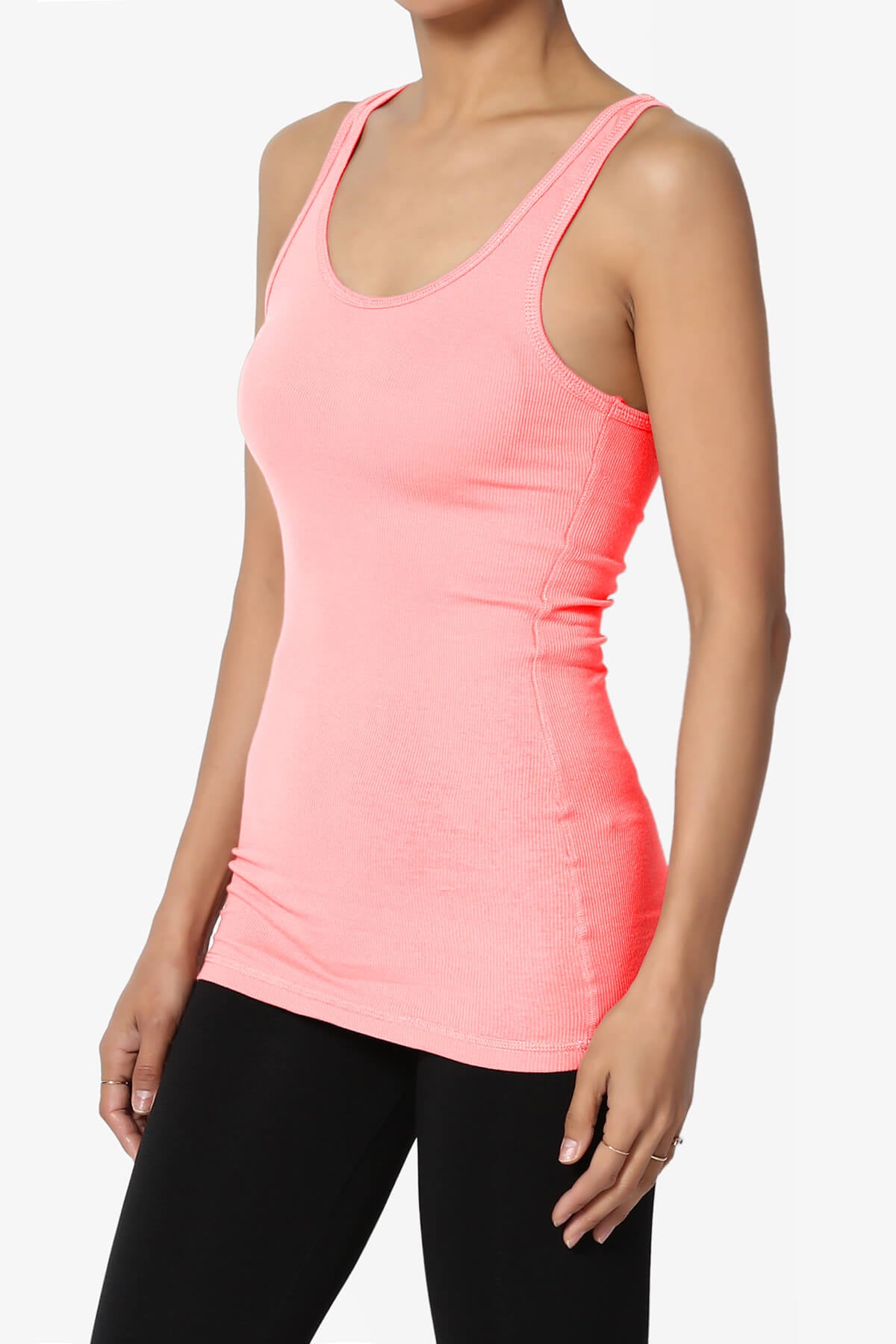 Roxie Racerback Ribbed Tank Top NEON CORAL PINK_3