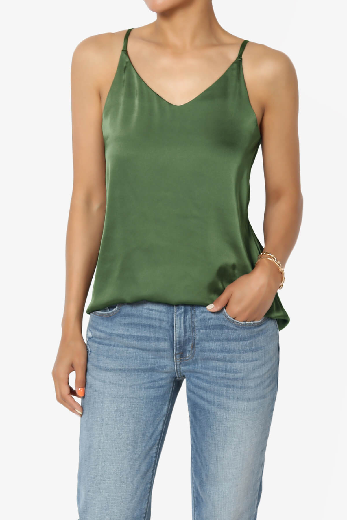 Rozlyn Silky Satin Camisole Top DUSTY OLIVE_1