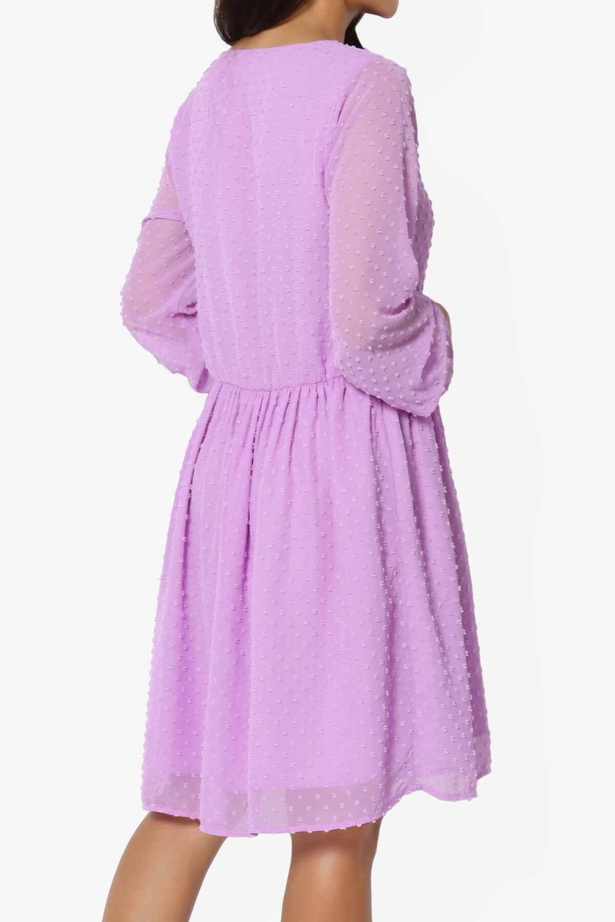 Sandra Swiss Dot Long Sleeve V-Neck Dress BRIGHT LAVENDER_4