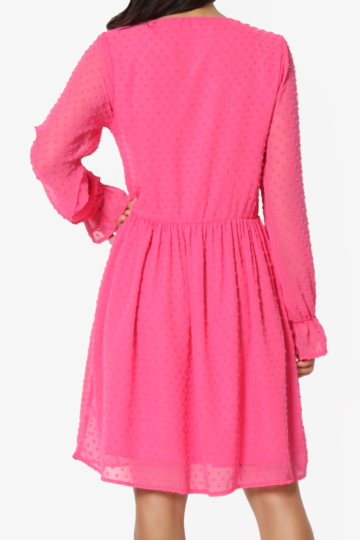 Sandra Swiss Dot Long Sleeve V-Neck Dress FUCHSIA_2