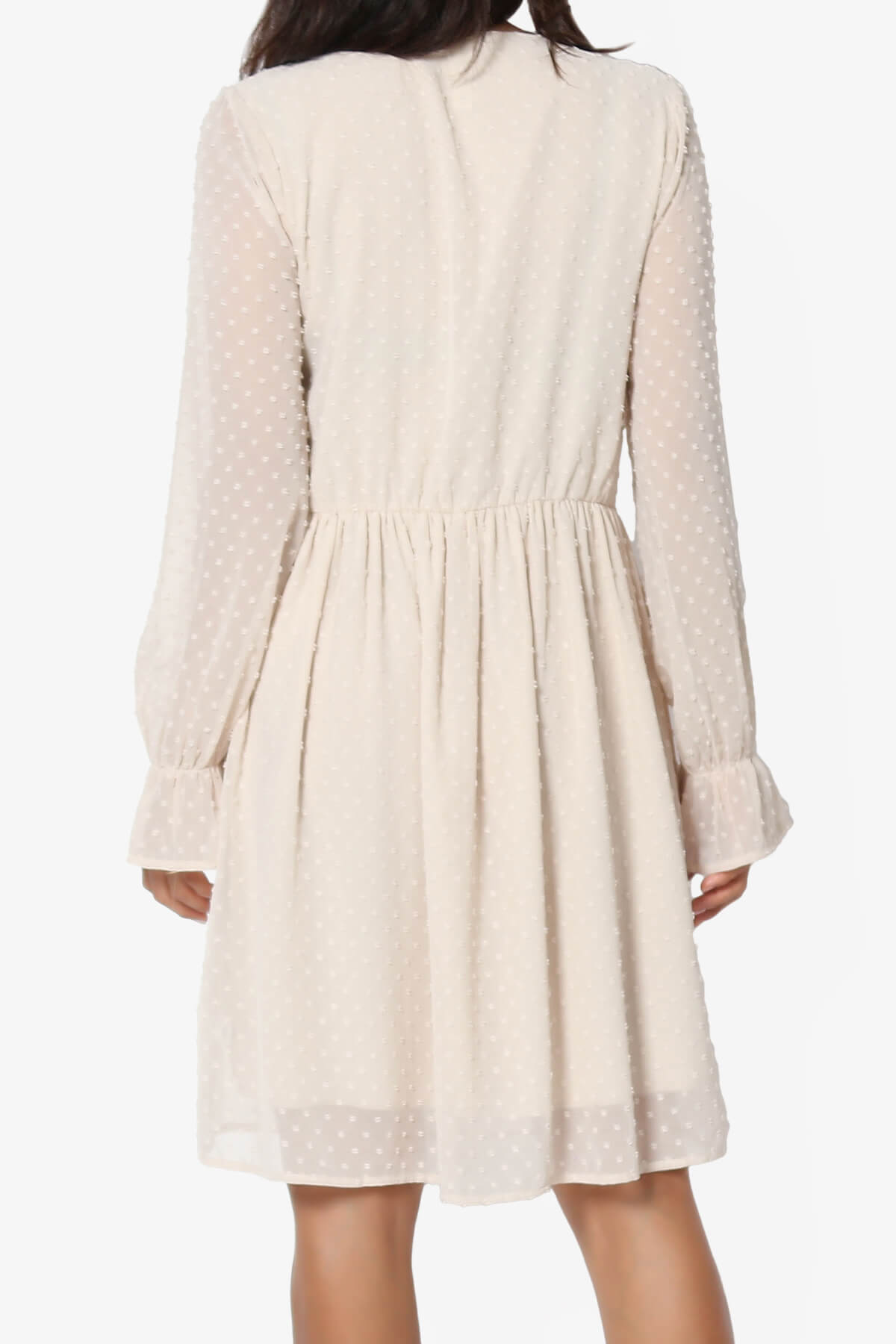 Sandra Swiss Dot Long Sleeve V-Neck Dress SAND BEIGE_2