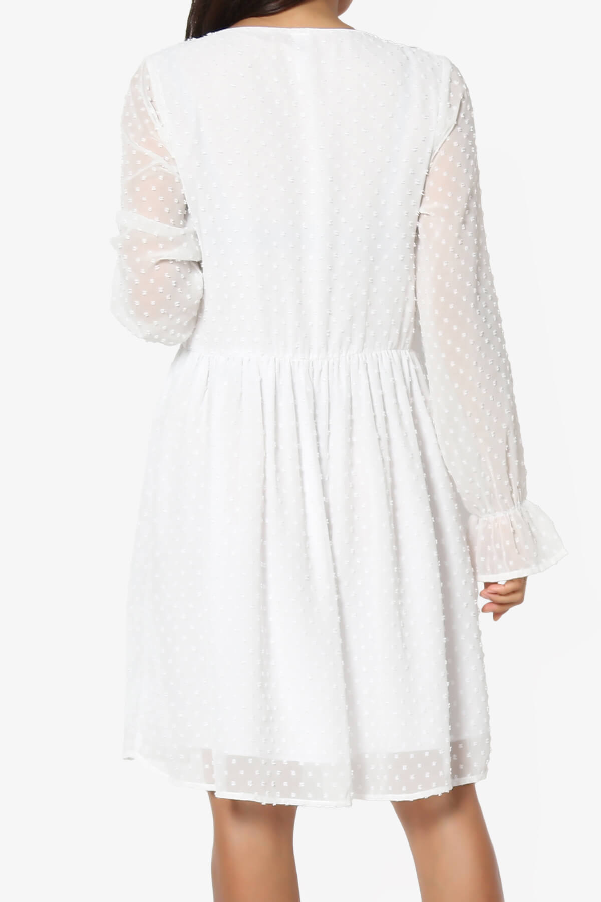 Sandra Swiss Dot Long Sleeve V-Neck Dress WHITE_2