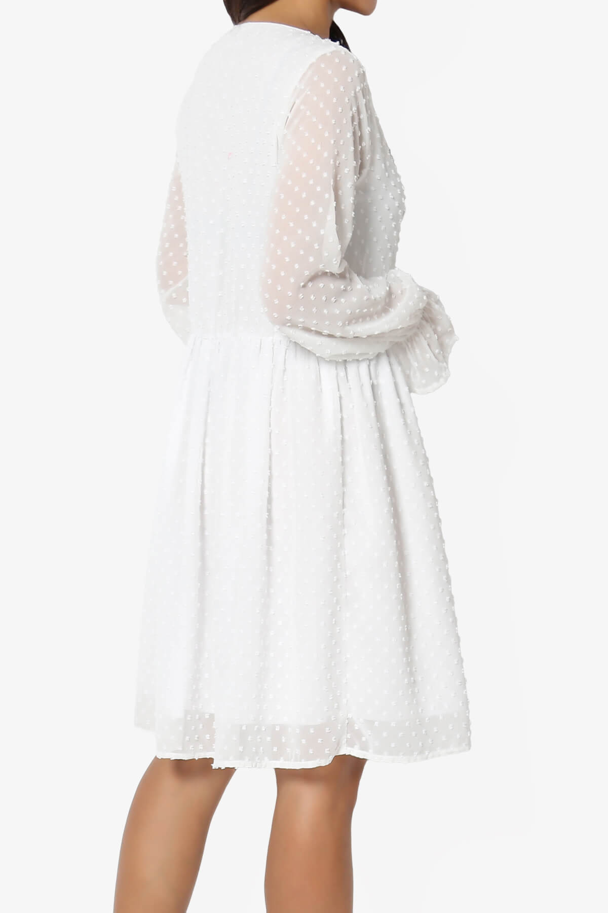Load image into Gallery viewer, Sandra Swiss Dot Long Sleeve V-Neck Dress WHITE_4
