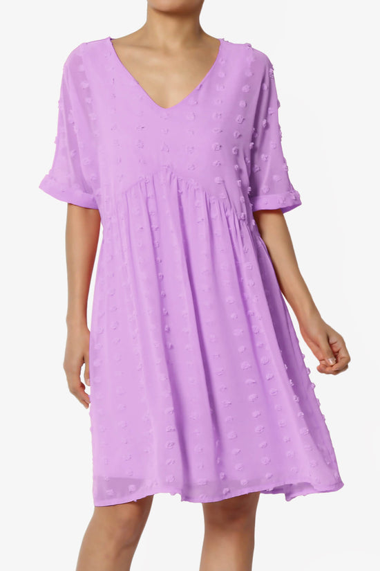 Sandra Swiss Dot Short Sleeve Babydoll Dress BRIGHT LAVENDER_1