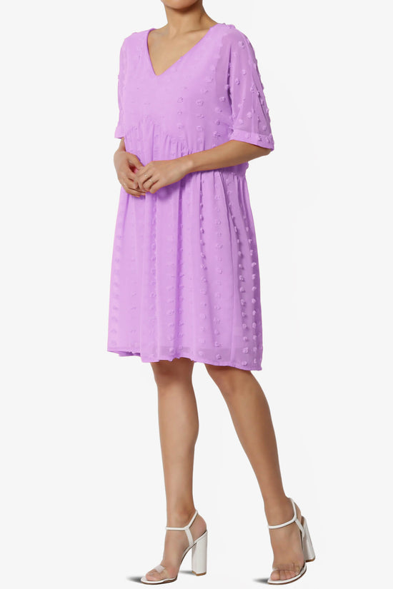 Sandra Swiss Dot Short Sleeve Babydoll Dress BRIGHT LAVENDER_3