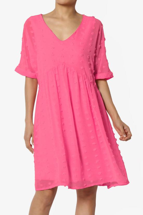 Sandra Swiss Dot Short Sleeve Babydoll Dress FUCHSIA_1