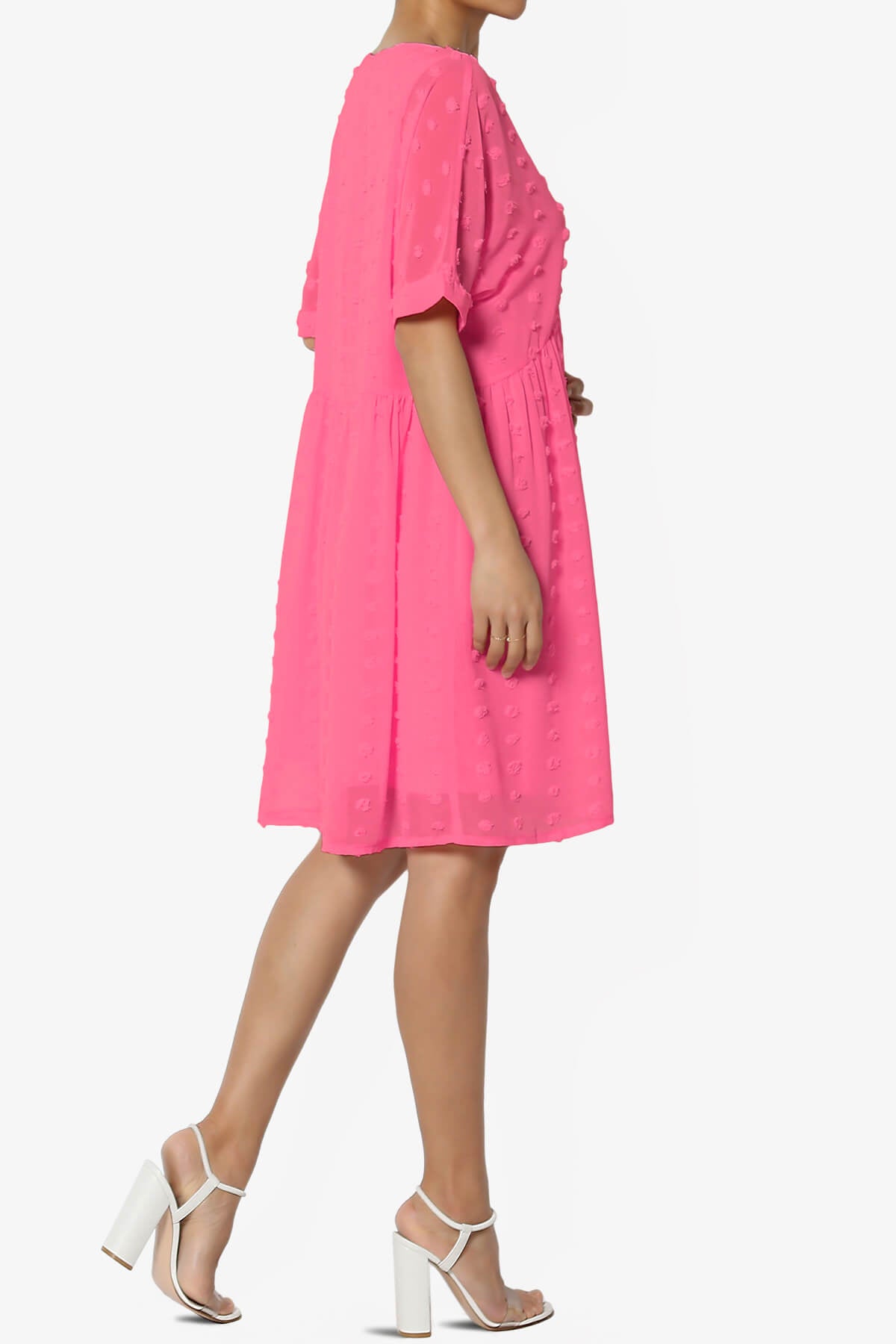 Sandra Swiss Dot Short Sleeve Babydoll Dress FUCHSIA_4