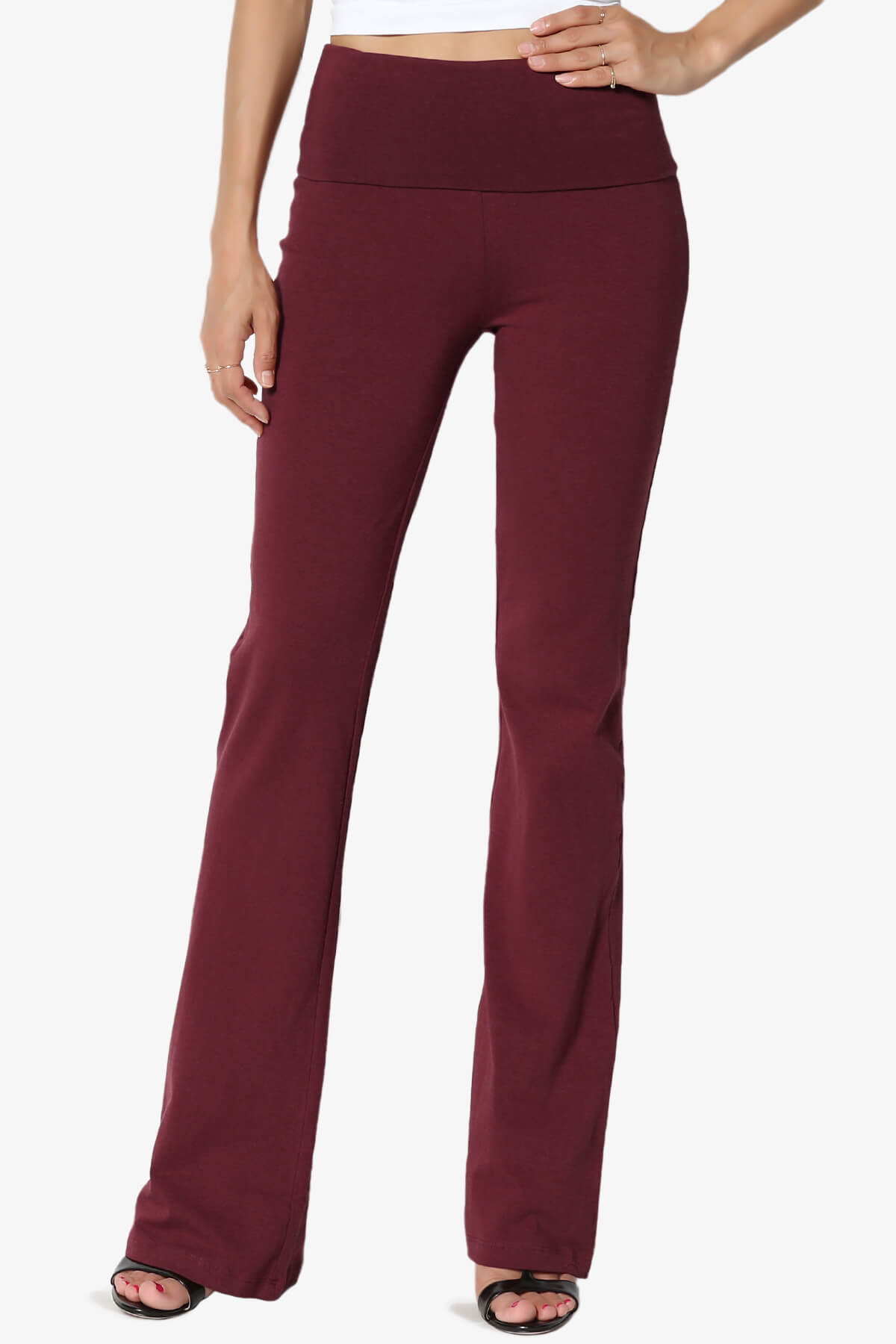 Sara Foldover Waist Yoga Pants DARK BURGUNDY_1
